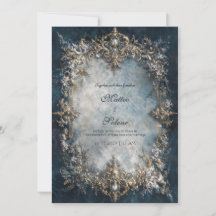 Luxury Gold Frame Dark Teal Floral Baroque Wedding