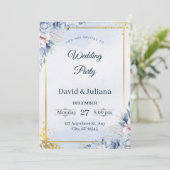 Luxury Gold Frame Navy Blue Floral Wedding Invitat 招待状 (スタンド正面)