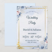 Luxury Gold Frame Navy Blue Floral Wedding Invitat 招待状 (正面/裏面)