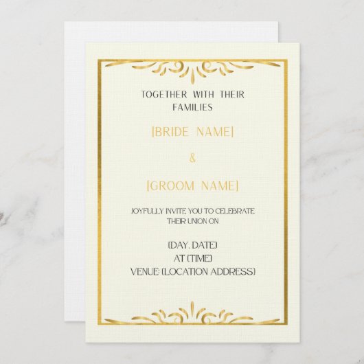 Luxury Gold Frame Wedding Invitation  招待状 (正面/裏面)