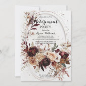Luxury Gold Geometric Burgundy Floral Retirement I 招待状 (正面)