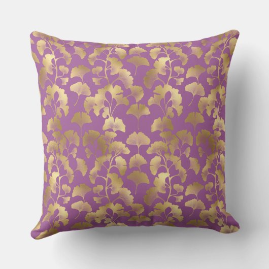 Luxury Gold Ginkgo Leaves on Deep Purple (5) クッション (裏面)
