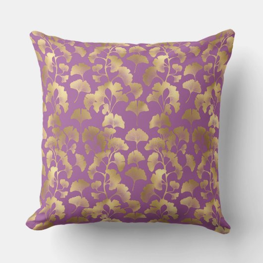 Luxury Gold Ginkgo Leaves on Deep Purple (5) クッション (正面)