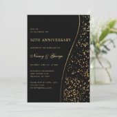 Luxury Gold Glitter Black 50th Wedding Anniversary 招待状 (スタンド正面)