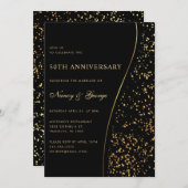 Luxury Gold Glitter Black 50th Wedding Anniversary 招待状 (正面/裏面)