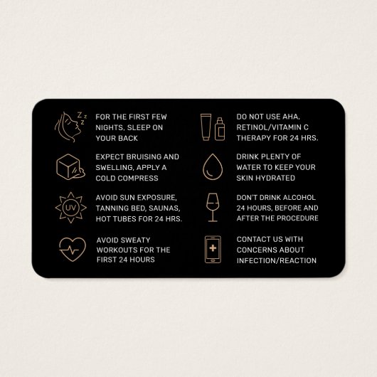 Luxury Gold Glitter Dermal Filler Aftercare Card (裏面)