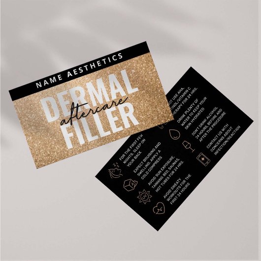 Luxury Gold Glitter Dermal Filler Aftercare Card