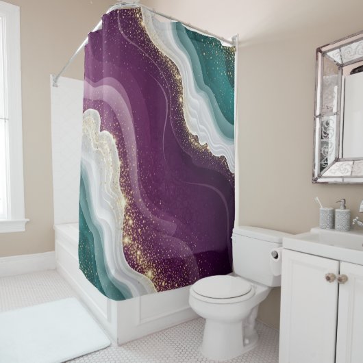 Luxury Gold Glitter Marble Pattern シャワーカーテン (インサイチュ)
