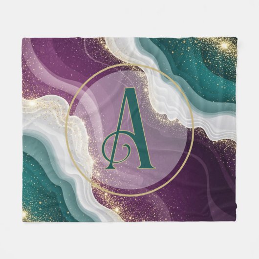 Luxury Gold Glitter Marble Pattern フリースブランケット (正面(横))