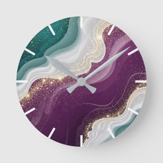 Luxury Gold Glitter Marble Pattern ラウンド壁時計 (正面)