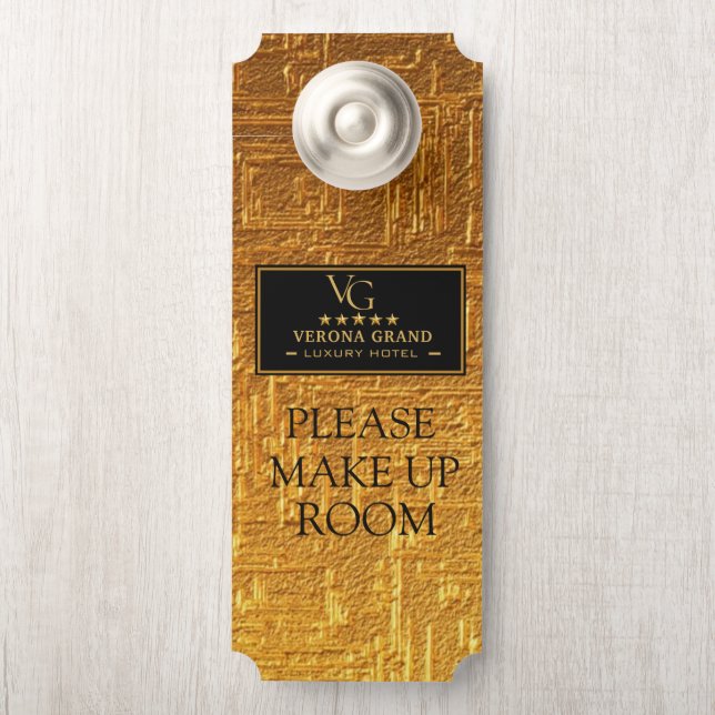 Luxury Gold Hotel Door Hanger  Please Make Up Room ドアノブサイン (ノブ)