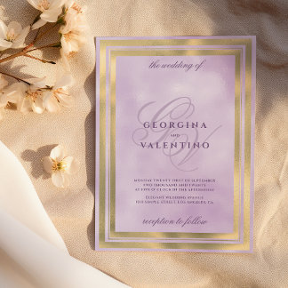 Luxury gold lavender monogram initials wedding 招待状
