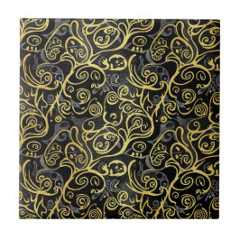 Luxury Gold Leaf Storybook Black Silver タイル