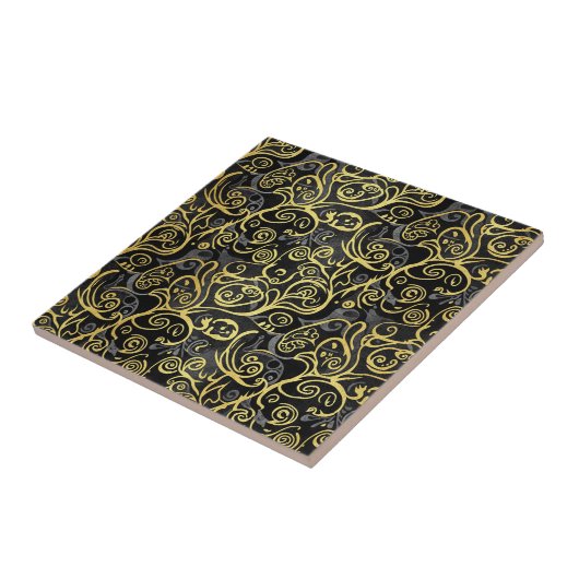 Luxury Gold Leaf Storybook Black Silver タイル (側面)