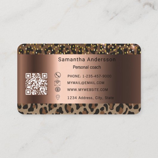 Luxury Gold Leopard Print QR Code 名刺 (裏面)