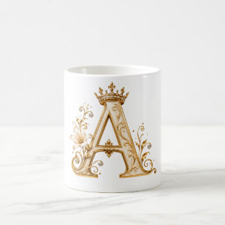 Luxury Gold Letter A Monogram with Crown & Lily Fl コーヒーマグカップ