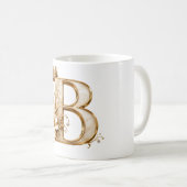 Luxury Gold Letter B Monogram with Crown & Lily Fl コーヒーマグカップ (正面右)