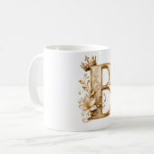 Luxury Gold Letter B Monogram with Crown & Lily Fl コーヒーマグカップ (正面左)