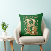 Luxury Gold Letter B Snowman Green Throw Pillow クッション (椅子)
