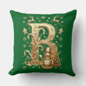 Luxury Gold Letter B Snowman Green Throw Pillow クッション (正面)