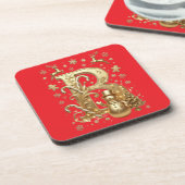 Luxury Gold Letter B Snowman Red Coaster Set コースター (左側)