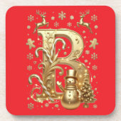 Luxury Gold Letter B Snowman Red Coaster Set コースター (正面)