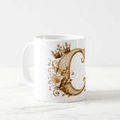 Luxury Gold Letter C Monogram with Crown & Lily Fl コーヒーマグカップ (正面左)