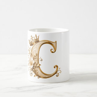 Luxury Gold Letter C Monogram with Crown & Lily Fl コーヒーマグカップ