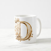 Luxury Gold Letter D Monogram with Crown & Lily Fl コーヒーマグカップ (正面右)