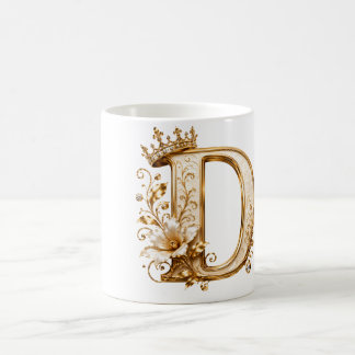 Luxury Gold Letter D Monogram with Crown & Lily Fl コーヒーマグカップ