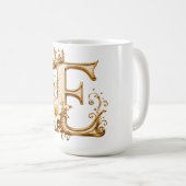 Luxury Gold Letter E Monogram with Crown & Lily Fl コーヒーマグカップ (正面右)