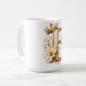 Luxury Gold Letter E Monogram with Crown & Lily Fl コーヒーマグカップ (正面左)