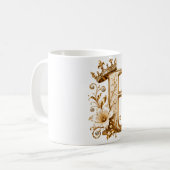 Luxury Gold Letter F Monogram with Crown & Lily Fl コーヒーマグカップ (正面左)