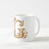 Luxury Gold Letter G Monogram with Crown & Lily Fl コーヒーマグカップ (正面右)