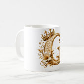 Luxury Gold Letter G Monogram with Crown & Lily Fl コーヒーマグカップ (正面左)