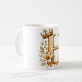 Luxury Gold Letter H Monogram with Crown & Lily Fl コーヒーマグカップ (正面左)