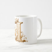 Luxury Gold Letter I Monogram with Crown & Lily Fl コーヒーマグカップ (正面右)