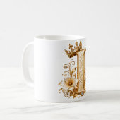 Luxury Gold Letter I Monogram with Crown & Lily Fl コーヒーマグカップ (正面左)