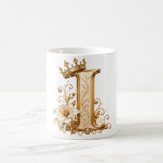 Luxury Gold Letter I Monogram with Crown & Lily Fl コーヒーマグカップ