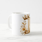 Luxury Gold Letter J Monogram with Crown & Lily Fl コーヒーマグカップ (正面左)