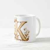 Luxury Gold Letter K Monogram with Crown & Lily Fl コーヒーマグカップ (正面右)