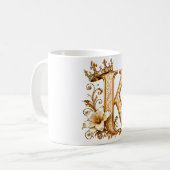 Luxury Gold Letter K Monogram with Crown & Lily Fl コーヒーマグカップ (正面左)