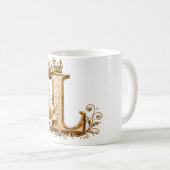 Luxury Gold Letter L Monogram with Crown & Lily Fl コーヒーマグカップ (正面右)