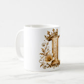 Luxury Gold Letter L Monogram with Crown & Lily Fl コーヒーマグカップ (正面左)