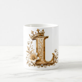 Luxury Gold Letter L Monogram with Crown & Lily Fl コーヒーマグカップ