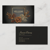 Luxury Gold Line Art Rose Floral Midnight Black 名刺 (正面/裏面)