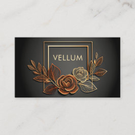 Luxury Gold Line Art Rose Floral Midnight Black 名刺