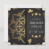 Luxury Gold Mandala & Black Floral Birthday Invita 招待状 (裏面)