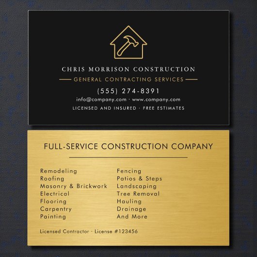 Luxury Gold Metallic Black Construction 名刺