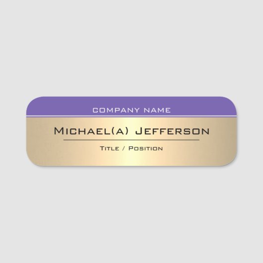 Luxury Gold Metallic & Elegant Blue Tinged Purple 名札 (正面)